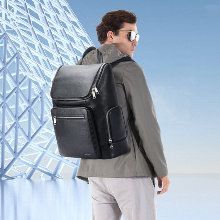 Bopai 61-122431 Large-capacity First-layer Cowhide Business Waterproof Laptop Backpack - Black