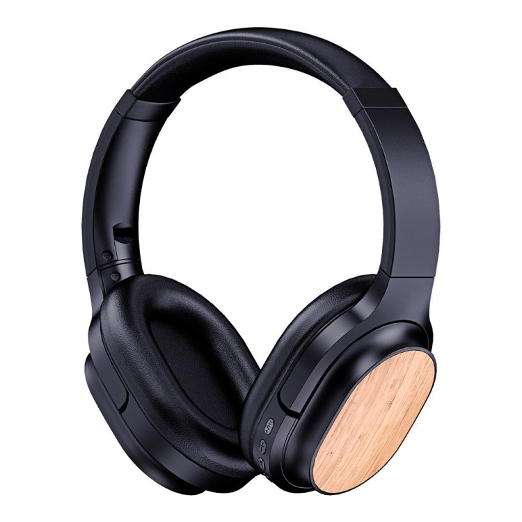 Bamboo Wood Bluetooth Headphones With Built-In Sound Card, TF Card / FM / AUX Support - Black