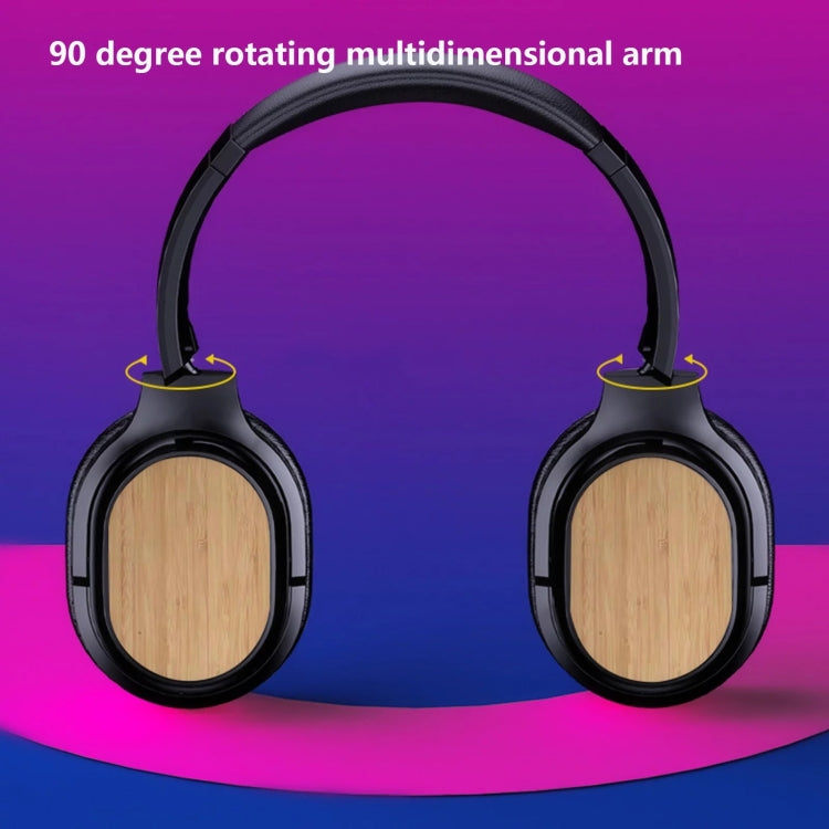 Bamboo Wood Bluetooth Headphones With Built-In Sound Card, TF Card / FM / AUX Support - Black