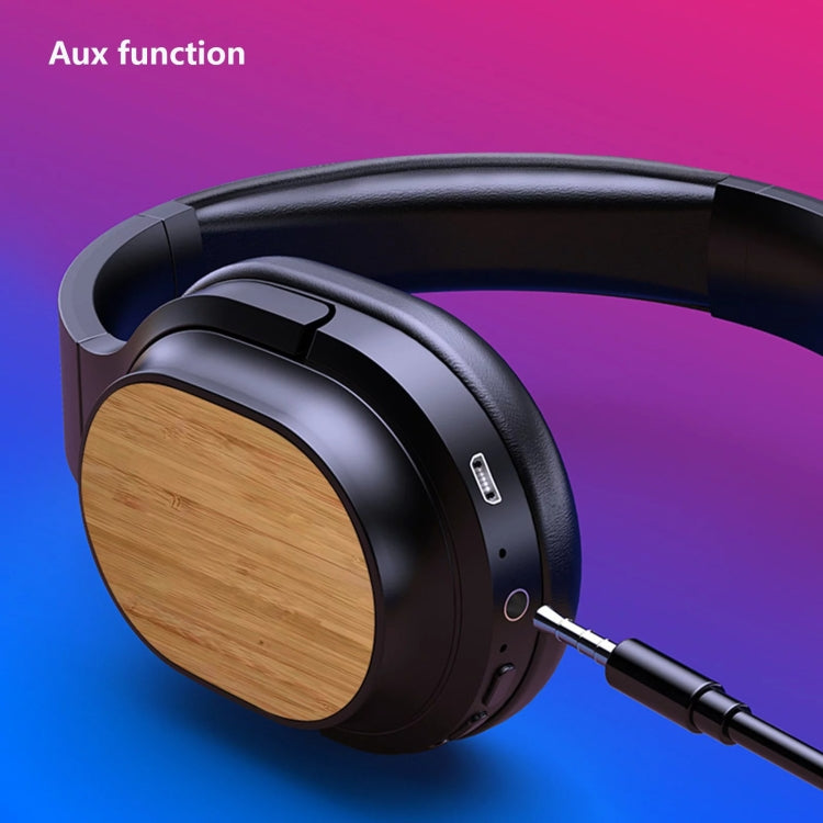 Bamboo Wood Bluetooth Headphones With Built-In Sound Card, TF Card / FM / AUX Support - Black