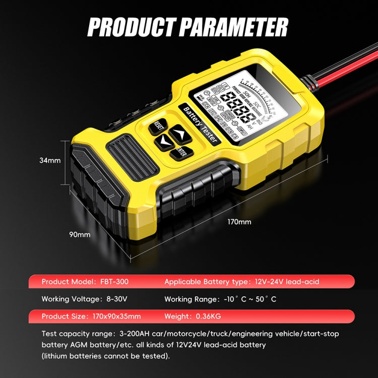 FOXSUR 12V/24V Automotive Lead-acid Battery Internal Resistance Rapid Analyzer - Yellow