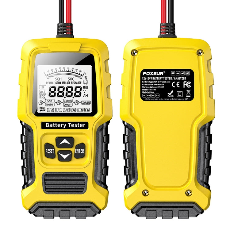 FOXSUR 12V/24V Automotive Lead-acid Battery Internal Resistance Rapid Analyzer - Yellow