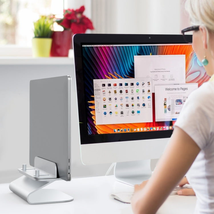 AhaStyle ST07 Laptop Stand Tablet Vertical Aluminum Desktop Storage Base - Silver