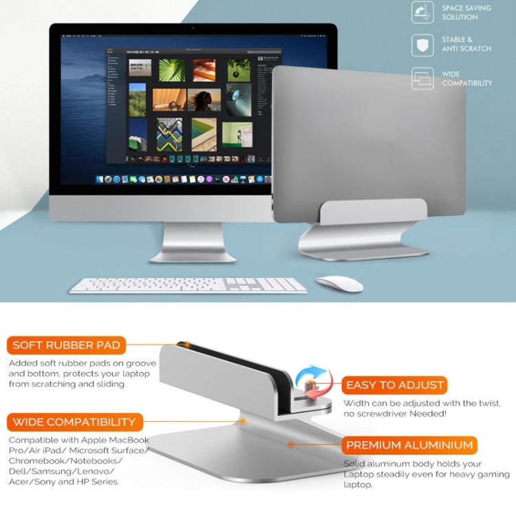 AhaStyle ST07 Laptop Stand Tablet Vertical Aluminum Desktop Storage Base - Silver