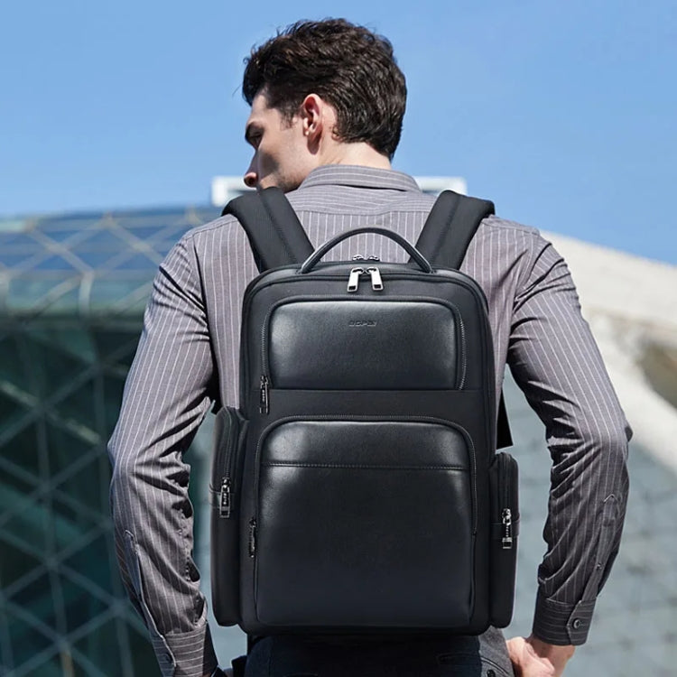 Bopai 61-125031 Large-capacity First-layer Cowhide Business Laptop Backpack With USB+Type-C Port - Black