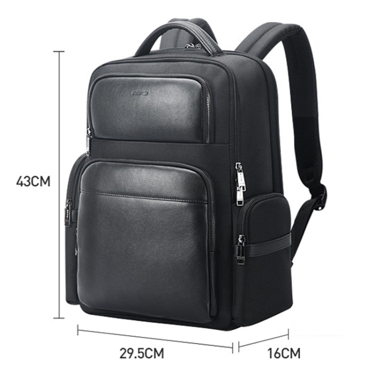 Bopai 61-125031 Large-capacity First-layer Cowhide Business Laptop Backpack With USB+Type-C Port - Black