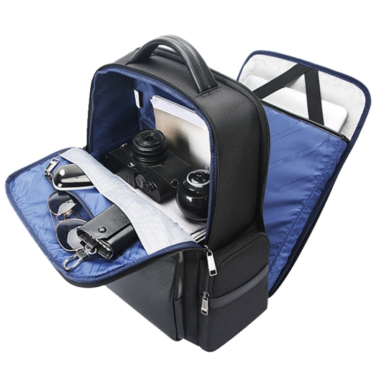 Bopai 61-125031 Large-capacity First-layer Cowhide Business Laptop Backpack With USB+Type-C Port - Black