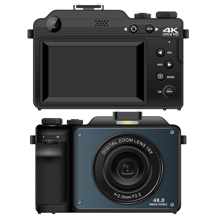 3-Inch Display Digital Camera Dual Front And Rear Cameras 48MP, 18x Digital Zoom 4K HD Camcorder - Black