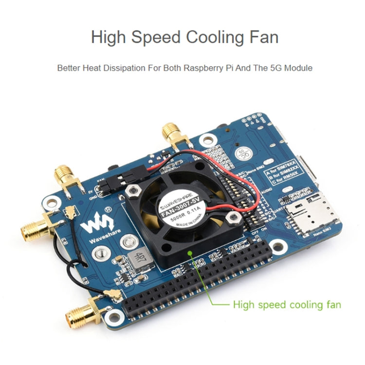 Waveshare SIM8262E-M2 5G HAT For Raspberry Pi, Quad Antennas 5G NSA, 5G/4G/3G Compatible - 23254