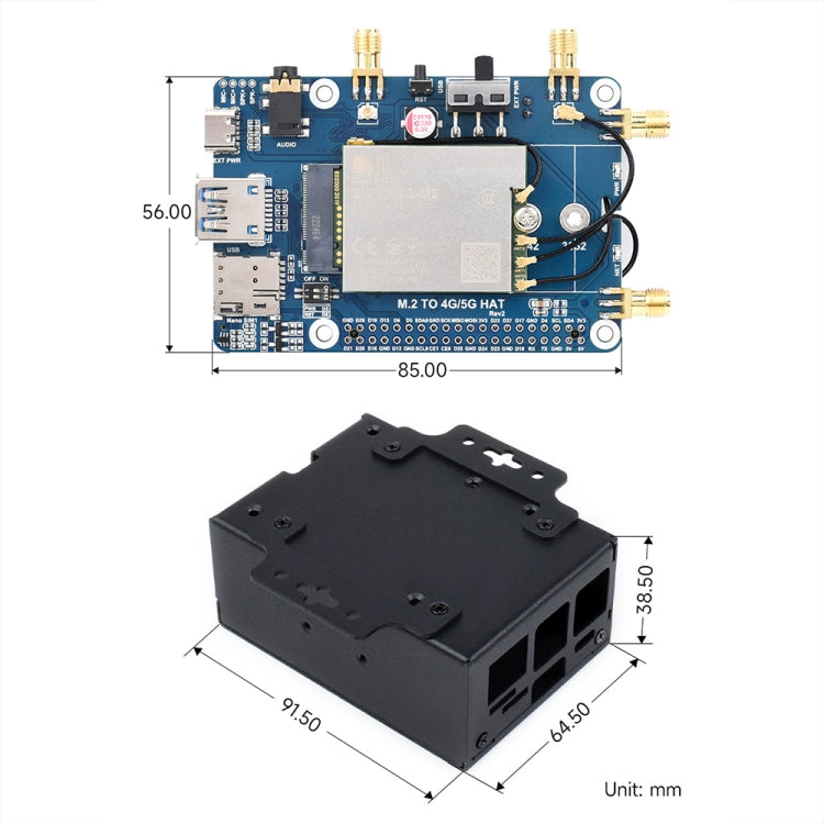 Waveshare SIM8262E-M2 5G HAT For Raspberry Pi, Quad Antennas 5G NSA, 5G/4G/3G Compatible - 23254