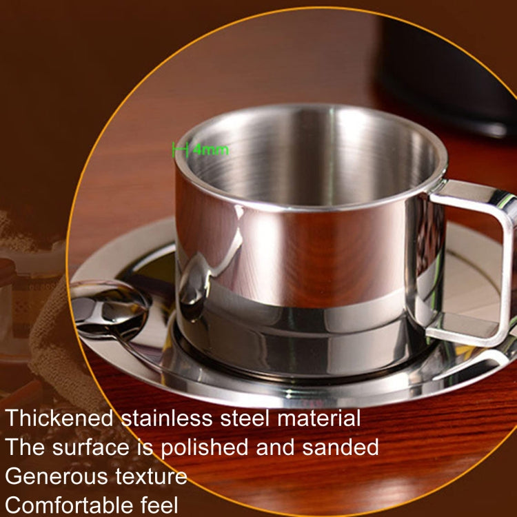 304 Stainless Steel 3 In 1 Double Layer Coffee Cup With Dish and Spoon Heat Insulation and Anti-Scald Milk Tea Mug - Stainless Steel Color