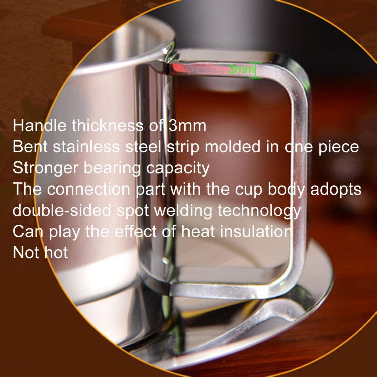 304 Stainless Steel 3 In 1 Double Layer Coffee Cup With Dish and Spoon Heat Insulation and Anti-Scald Milk Tea Mug - Stainless Steel Color