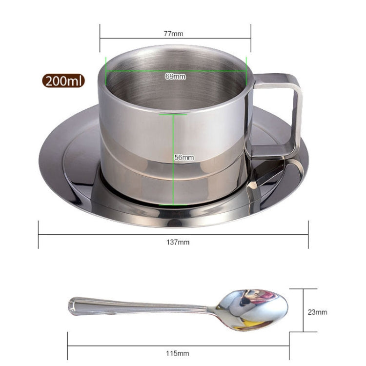 304 Stainless Steel 3 In 1 Double Layer Coffee Cup With Dish and Spoon Heat Insulation and Anti-Scald Milk Tea Mug - Stainless Steel Color