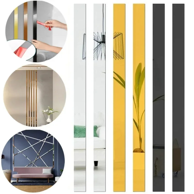 10pcs 1x90cm 3D Mirror Wall Stickers Beautiful Edge Decorative Strip Living Room TV Background Decorative Self-adhesive Beltline Sewing