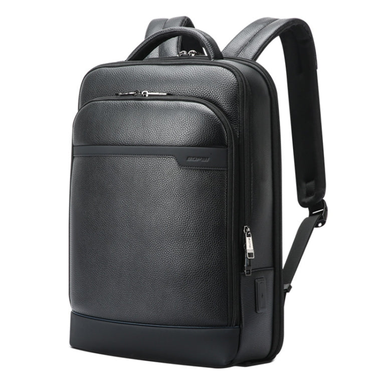 Bopai 61-122391 Large-capacity First-layer Cowhide Business Laptop Backpack With USB+Type-C Port - Black