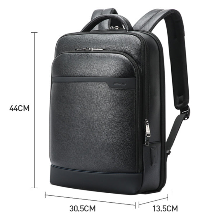 Bopai 61-122391 Large-capacity First-layer Cowhide Business Laptop Backpack With USB+Type-C Port - Black