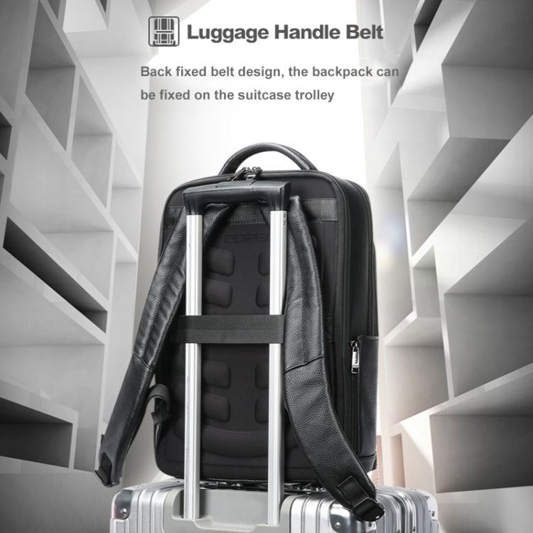 Bopai 61-122391 Large-capacity First-layer Cowhide Business Laptop Backpack With USB+Type-C Port - Black