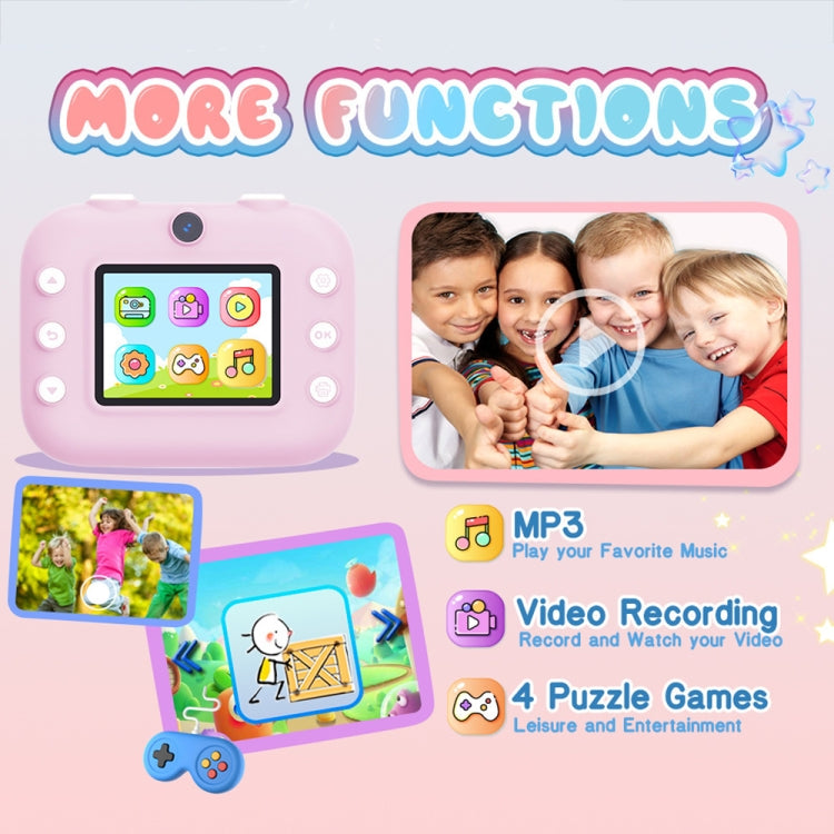 M8 2.4-Inch 1080P HD 2400W Pixel Dual-Camera Children Thermal Printing Camera, Color: Pink+32GB