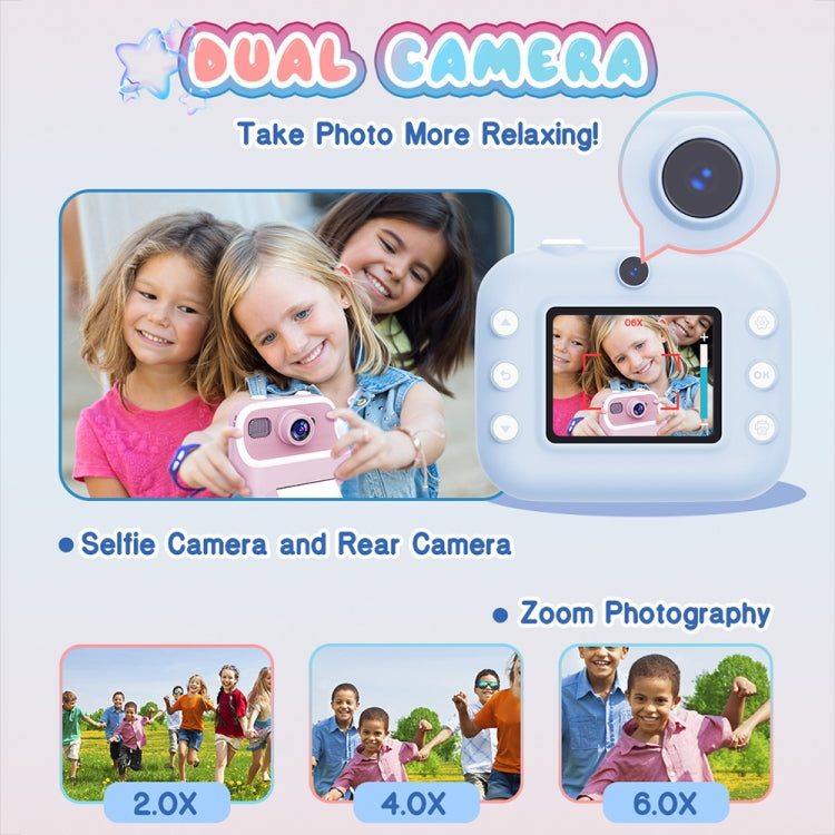 M8 2.4-Inch 1080P HD 2400W Pixel Dual-Camera Children Thermal Printing Camera, Color: Pink+32GB