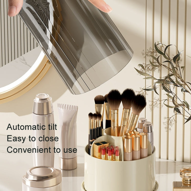Rotation Dustproof Makeup Brush Storage Tube Dressing Table Desktop Pen Tube - Transparent Black