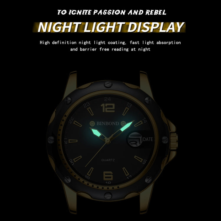 BINBOND B9696 Outdoor Calendar Luminous Waterproof Quartz Watch, Color: White Steel-White