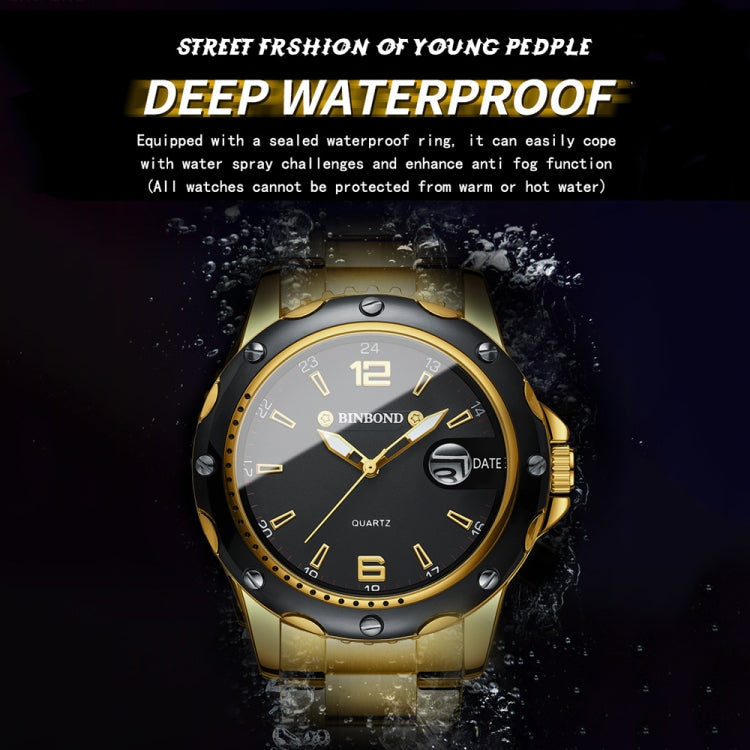 BINBOND B9696 Outdoor Calendar Luminous Waterproof Quartz Watch, Color: White Steel-White