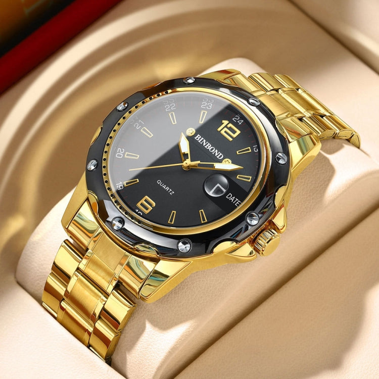 BINBOND B9696 Outdoor Calendar Luminous Waterproof Quartz Watch, Color: White Steel-Black