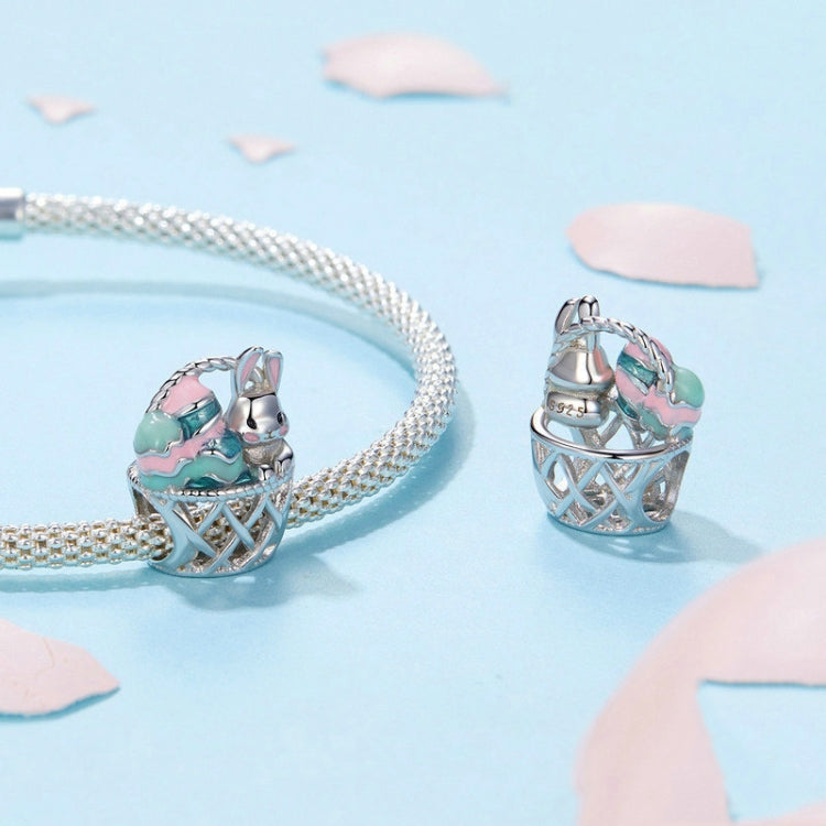 S925 Sterling Silver Easter Basket Egg Rabbit DIY Beads - BSC997