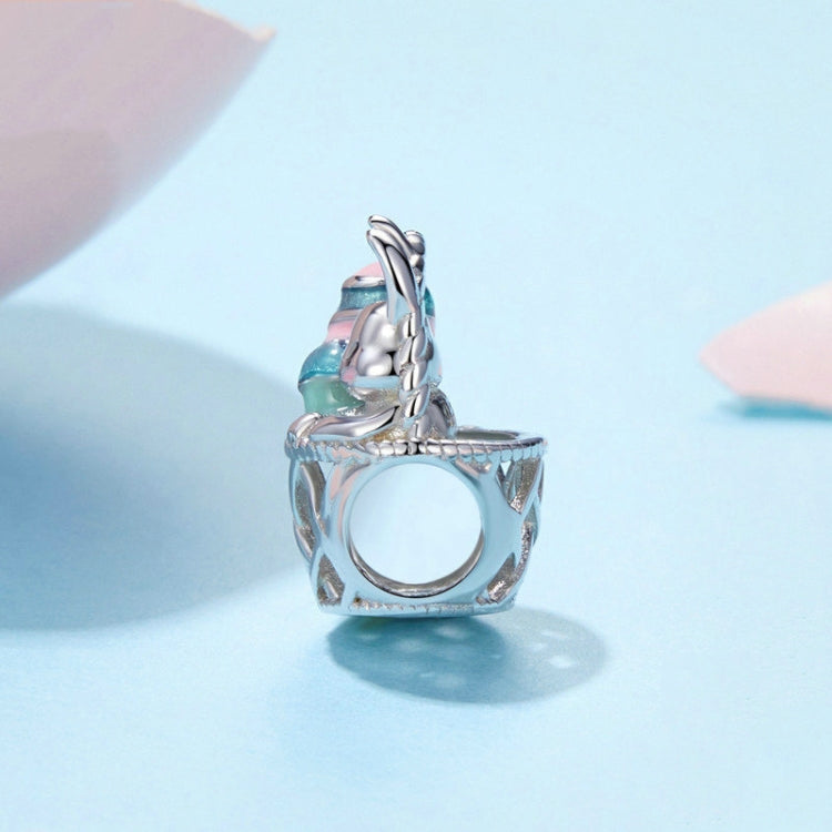 S925 Sterling Silver Easter Basket Egg Rabbit DIY Beads - BSC997