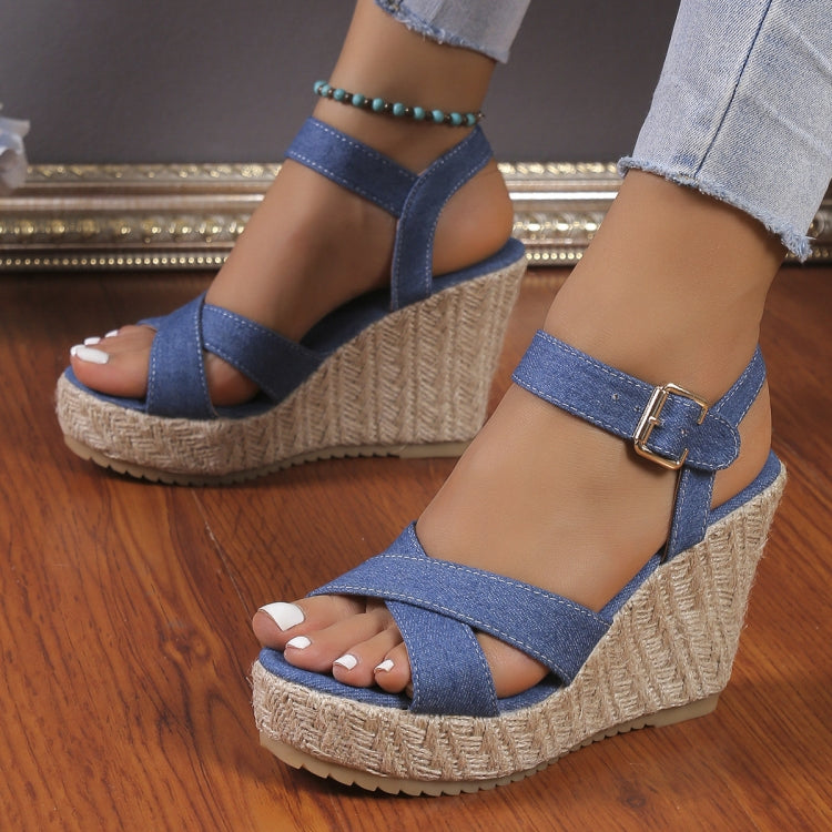 Slope Heel Summer Women Sandals Thick Bottom Straw High Heels Sandals, Size: 39