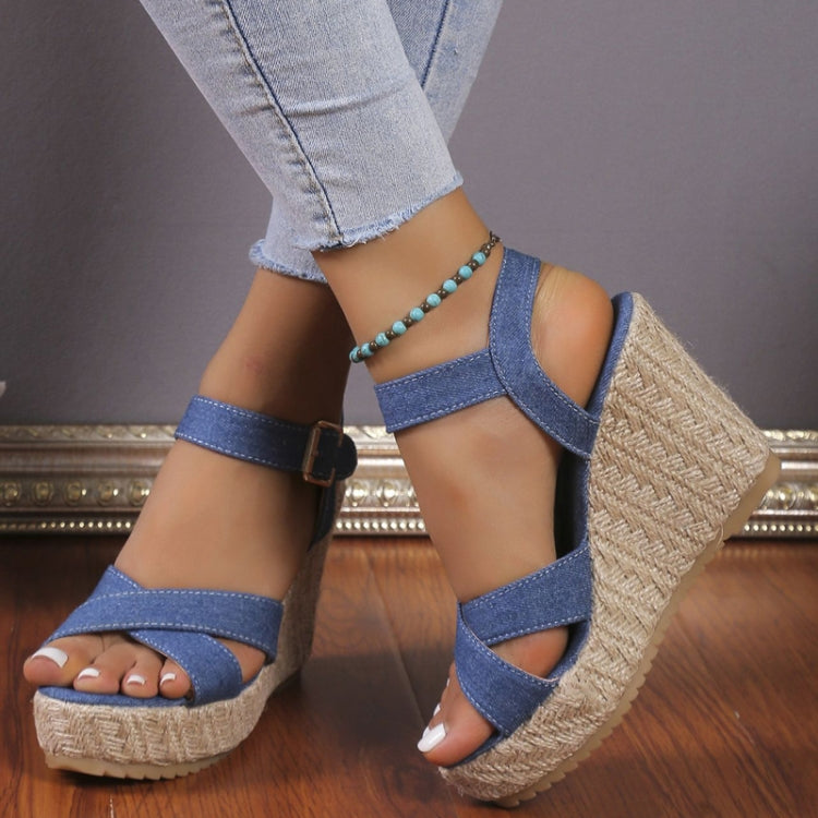Slope Heel Summer Women Sandals Thick Bottom Straw High Heels Sandals, Size: 36