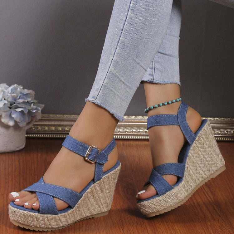 Slope Heel Summer Women Sandals Thick Bottom Straw High Heels Sandals, Size: 38