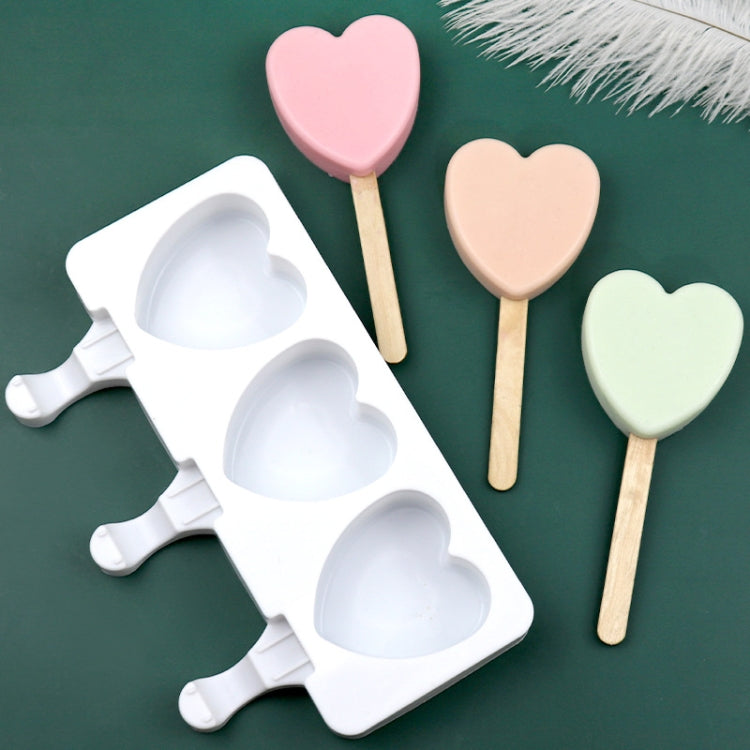 3 Grids Heart Shape Ice Cream Model DIY Pudding Mold Without Stick - White