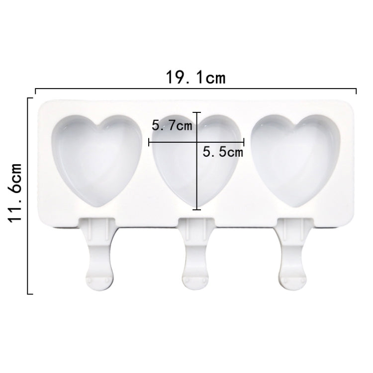 3 Grids Heart Shape Ice Cream Model DIY Pudding Mold Without Stick - White