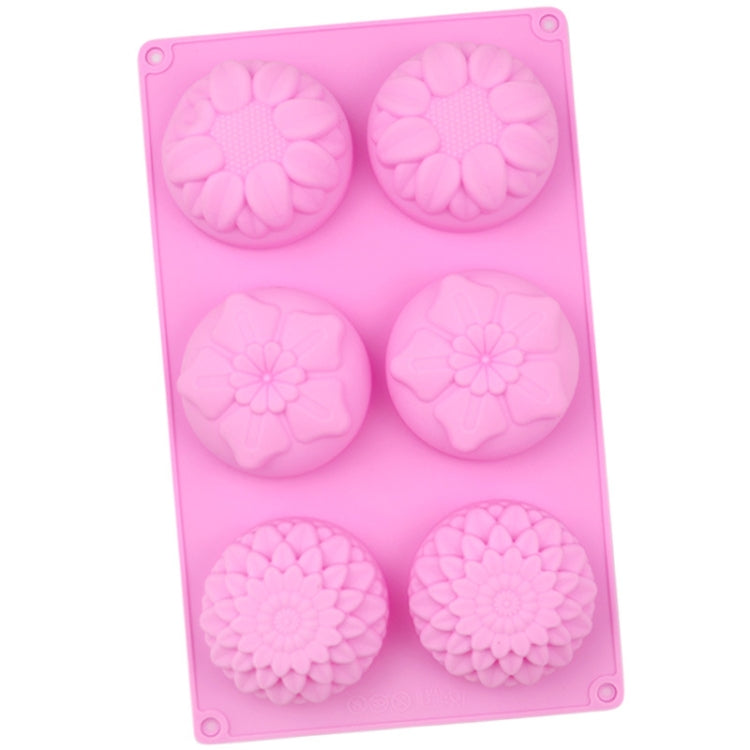 6 Grids 3 Groups Flower Shape Silicone Cake Mold Baking DIY Handmade Soap Model Sunflower Moon Cake Mold - Pink