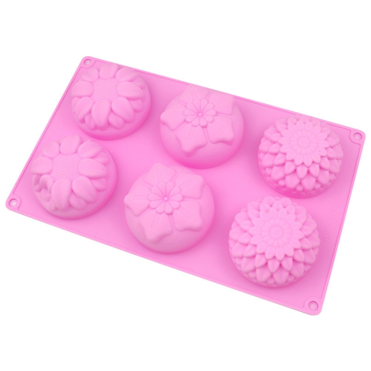 6 Grids 3 Groups Flower Shape Silicone Cake Mold Baking DIY Handmade Soap Model Sunflower Moon Cake Mold - Pink