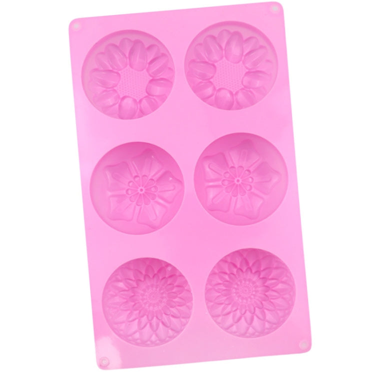 6 Grids 3 Groups Flower Shape Silicone Cake Mold Baking DIY Handmade Soap Model Sunflower Moon Cake Mold - Pink