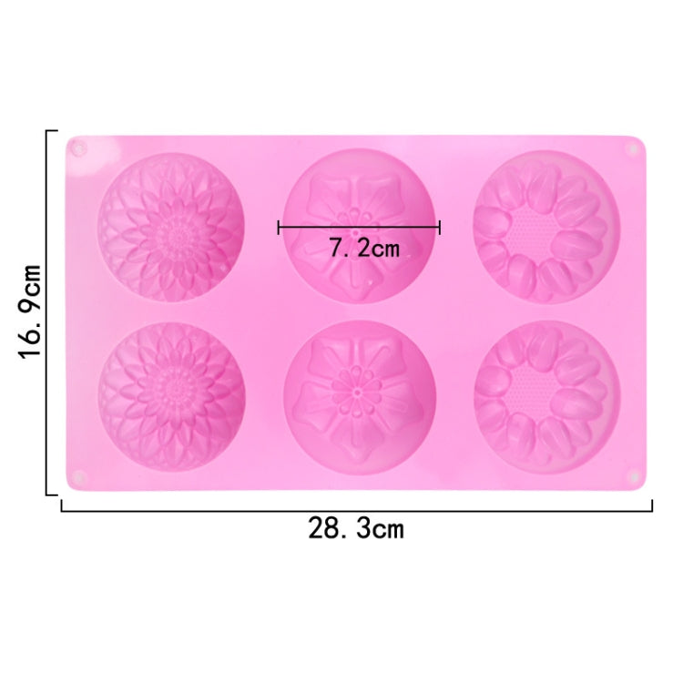 6 Grids 3 Groups Flower Shape Silicone Cake Mold Baking DIY Handmade Soap Model Sunflower Moon Cake Mold - Pink
