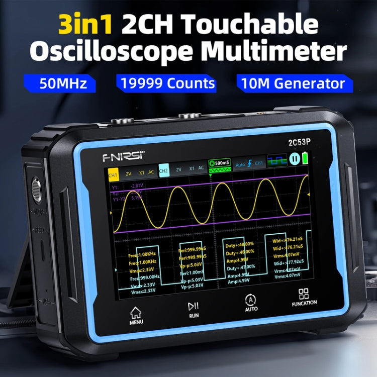 FNIRSI 2C53P Dual Channel Flat Panel Digital Oscilloscope Multimeter Signal Generator 3 In 1 - Black