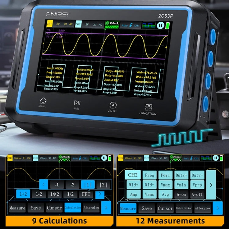 FNIRSI 2C53P Dual Channel Flat Panel Digital Oscilloscope Multimeter Signal Generator 3 In 1 - Black