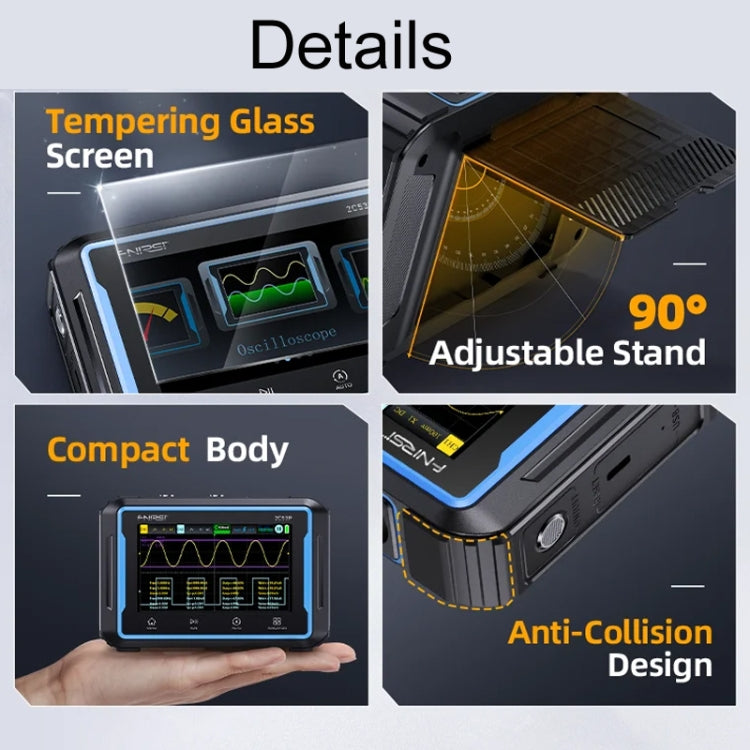 FNIRSI 2C53P Dual Channel Flat Panel Digital Oscilloscope Multimeter Signal Generator 3 In 1 - Black