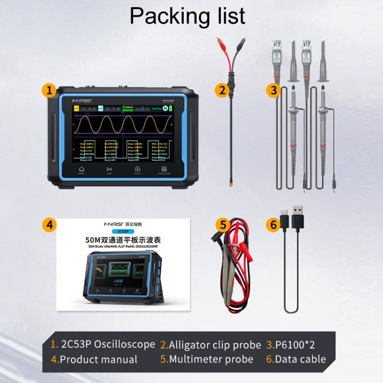 FNIRSI 2C53P Dual Channel Flat Panel Digital Oscilloscope Multimeter Signal Generator 3 In 1 - Black