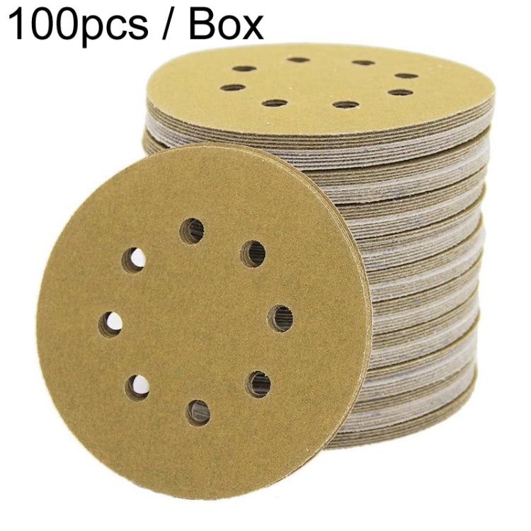 100pcs / Box 5 Inch 8 Holes Round Disc Sanding Sandpaper 125mm Yellow Sand Flocking Sheet, Grit: P220