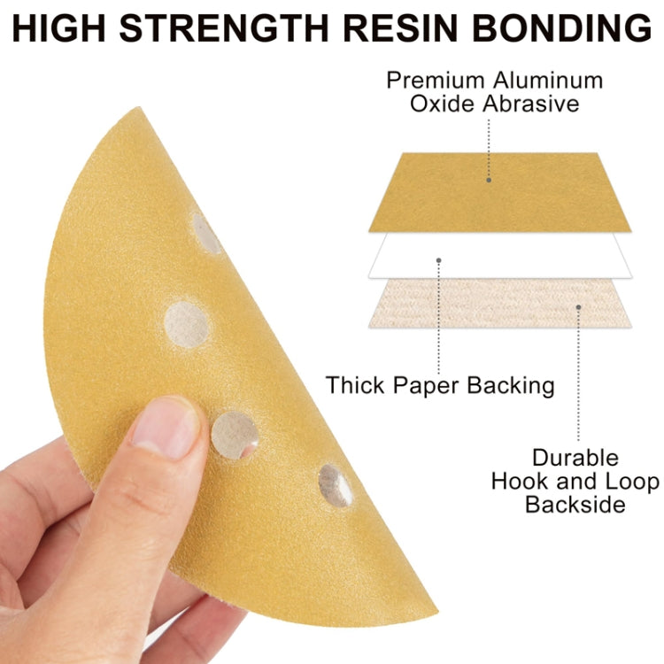100pcs / Box 5 Inch 8 Holes Round Disc Sanding Sandpaper 125mm Yellow Sand Flocking Sheet, Grit: P80