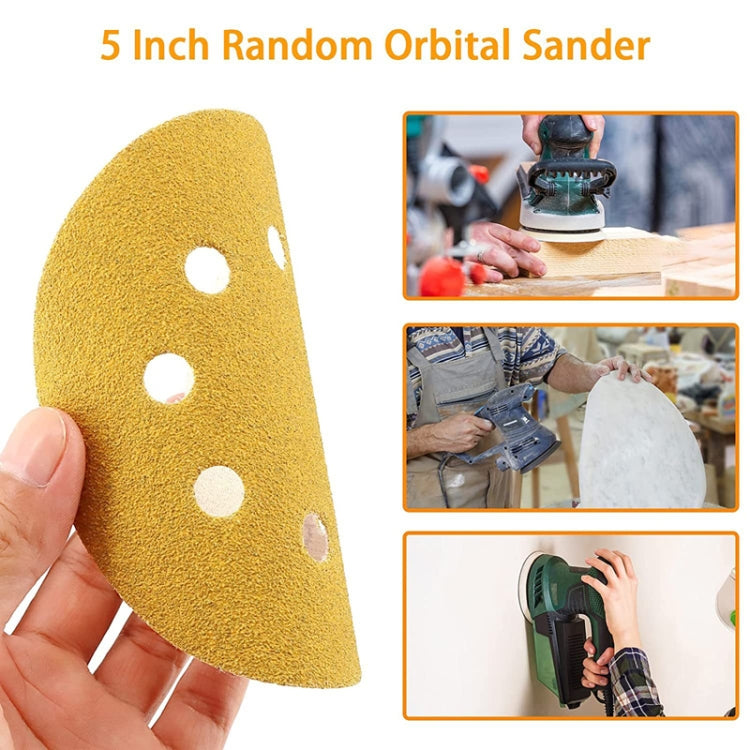 100pcs / Box 5 Inch 8 Holes Round Disc Sanding Sandpaper 125mm Yellow Sand Flocking Sheet, Grit: P800
