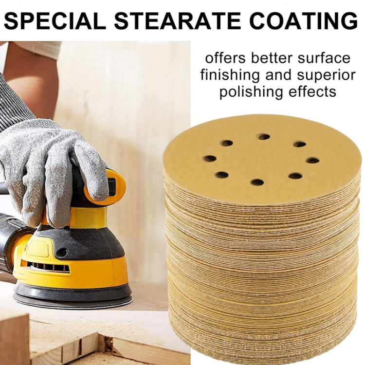 100pcs / Box 5 Inch 8 Holes Round Disc Sanding Sandpaper 125mm Yellow Sand Flocking Sheet, Grit: P800