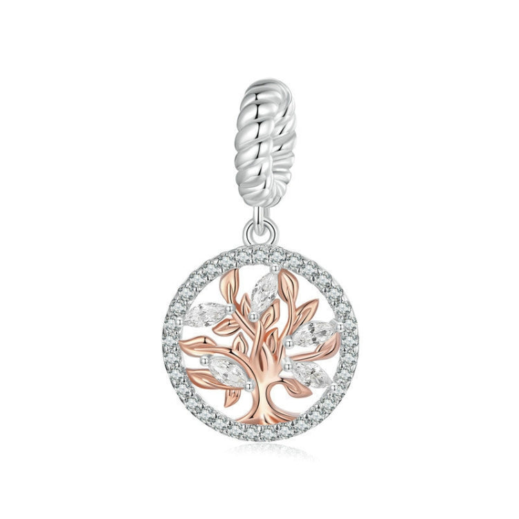 S925 Sterling Silver Rose Gold Tree Of Life Pendant DIY Beads - BSC1007