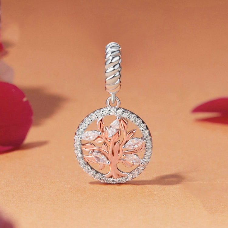 S925 Sterling Silver Rose Gold Tree Of Life Pendant DIY Beads - BSC1007
