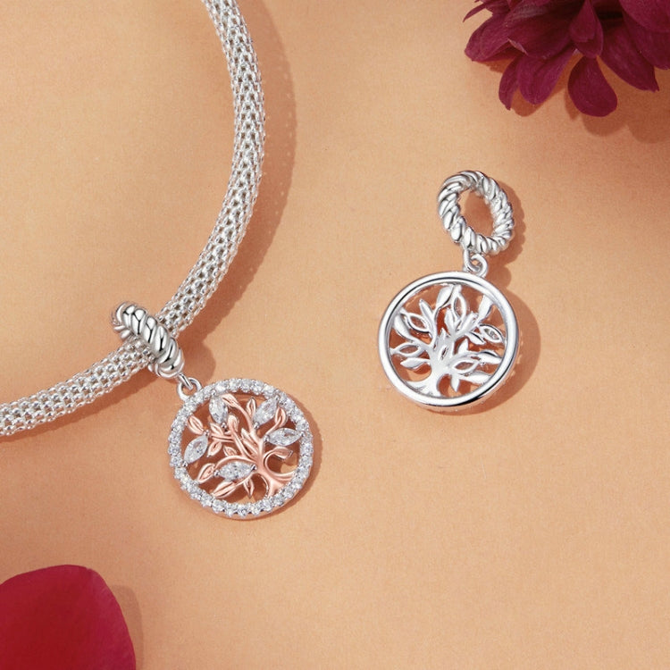 S925 Sterling Silver Rose Gold Tree Of Life Pendant DIY Beads - BSC1007