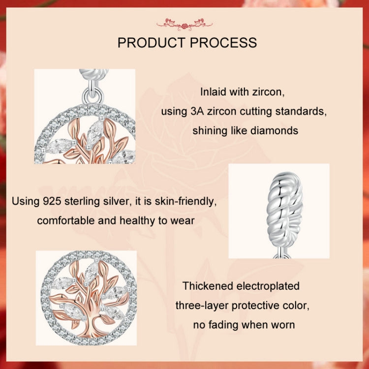 S925 Sterling Silver Rose Gold Tree Of Life Pendant DIY Beads - BSC1007